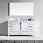 Caroline Avenue 60" Single Bath Vanity in White with White Marble Top and Round Sink and Matching Mirror