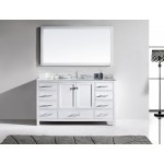 Caroline Avenue 60" Single Bath Vanity in White with White Marble Top and Round Sink and Matching Mirror