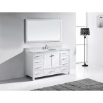 Caroline Avenue 60" Single Bath Vanity in White with White Marble Top and Round Sink and Matching Mirror