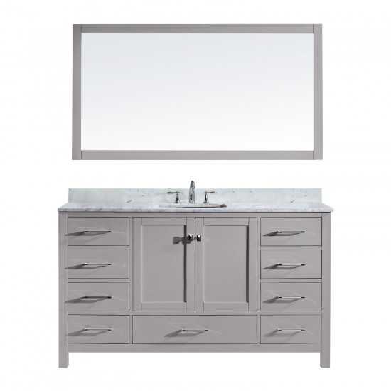 Caroline Avenue 60" Single Bath Vanity in Cashmere Gray with White Marble Top and Square Sink and Matching Mirror