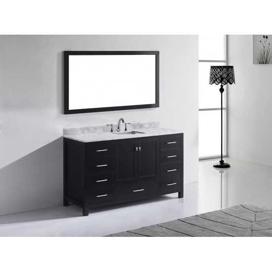 Caroline Avenue 60" Single Bath Vanity in Espresso with White Marble Top and Square Sink and Matching Mirror