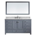 Caroline Avenue 60" Single Bath Vanity in Gray with White Marble Top and Square Sink and Matching Mirror