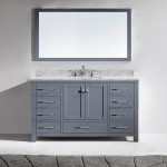 Caroline Avenue 60" Single Bath Vanity in Gray with White Marble Top and Square Sink and Matching Mirror