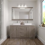 Tavian 60" Double Bath Vanity in Gray Oak with White Engineered Stone Top and Square Sinks and Matching Mirror
