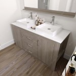 Tavian 60" Double Bath Vanity in Gray Oak with White Engineered Stone Top and Square Sinks and Matching Mirror