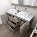 Tavian 60" Double Bath Vanity in Gray Oak with White Engineered Stone Top and Square Sinks and Matching Mirror