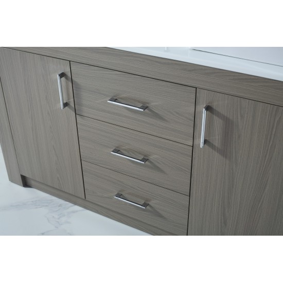 Tavian 60" Double Bath Vanity in Gray Oak with White Engineered Stone Top and Square Sinks and Matching Mirror