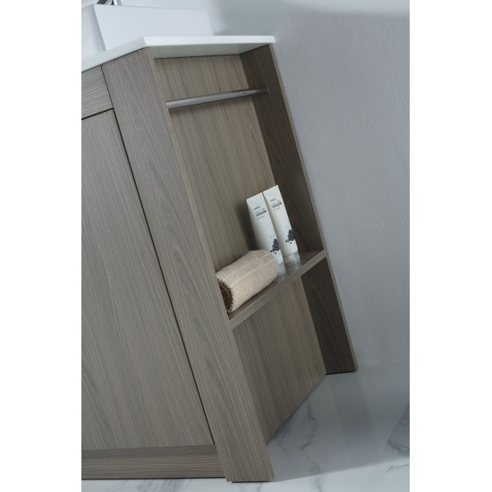 Tavian 60" Double Bath Vanity in Gray Oak with White Engineered Stone Top and Square Sinks and Matching Mirror