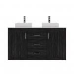 Tavian 60" Double Bath Vanity in Midnight Oak with White Engineered Stone Top and Square Sinks