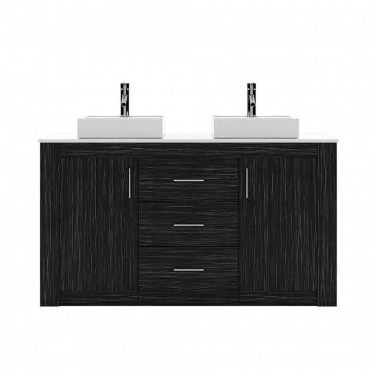 Tavian 60" Double Bath Vanity in Midnight Oak with White Engineered Stone Top and Square Sinks