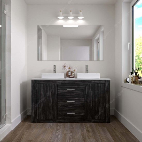 Tavian 60" Double Bath Vanity in Midnight Oak with White Engineered Stone Top and Square Sinks