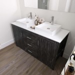 Tavian 60" Double Bath Vanity in Midnight Oak with White Engineered Stone Top and Square Sinks