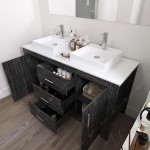 Tavian 60" Double Bath Vanity in Midnight Oak with White Engineered Stone Top and Square Sinks