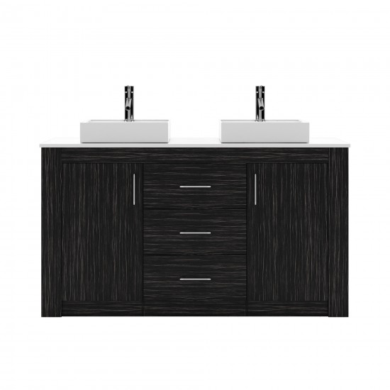 Tavian 60" Double Bath Vanity in Midnight Oak with White Engineered Stone Top and Square Sinks