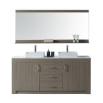 Tavian 72" Double Bath Vanity in Gray Oak with White Engineered Stone Top and Square Sinks and Matching Mirror