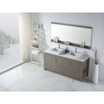 Tavian 72" Double Bath Vanity in Gray Oak with White Engineered Stone Top and Square Sinks and Matching Mirror