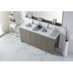 Tavian 72" Double Bath Vanity in Gray Oak with White Engineered Stone Top and Square Sinks and Matching Mirror