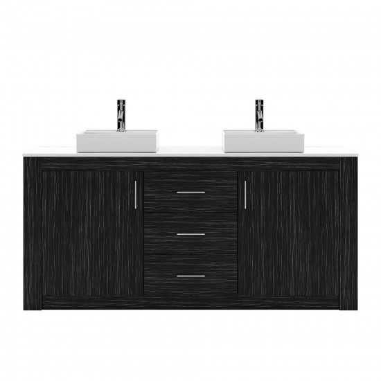 Tavian 72" Double Bath Vanity in Midnight Oak with White Engineered Stone Top and Square Sinks