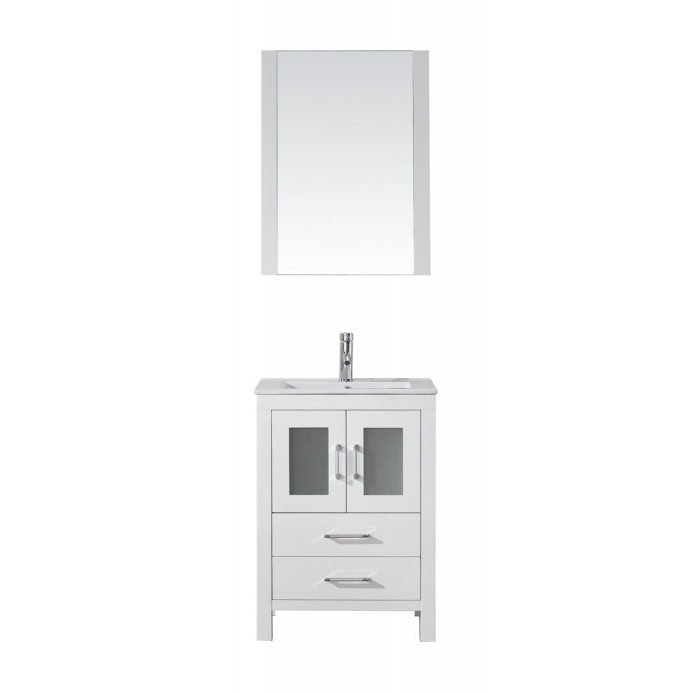 Dior 24" Single Bath Vanity in White and Square Sink and Matching Mirror