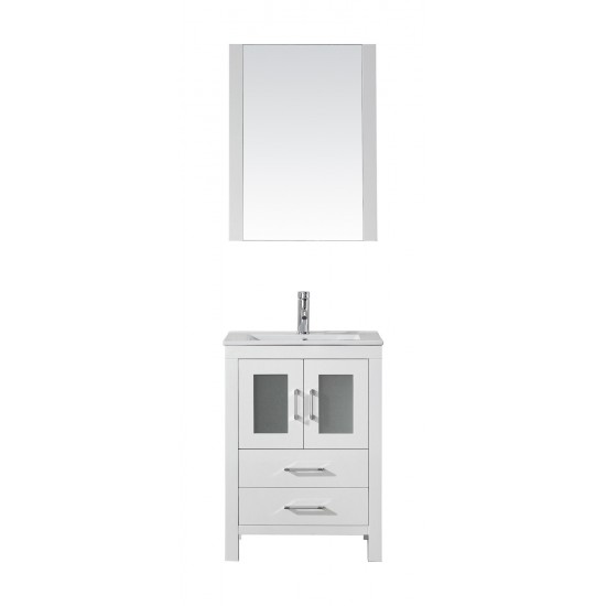 Dior 24" Single Bath Vanity in White and Square Sink with Brushed Nickel Faucet and Matching Mirror