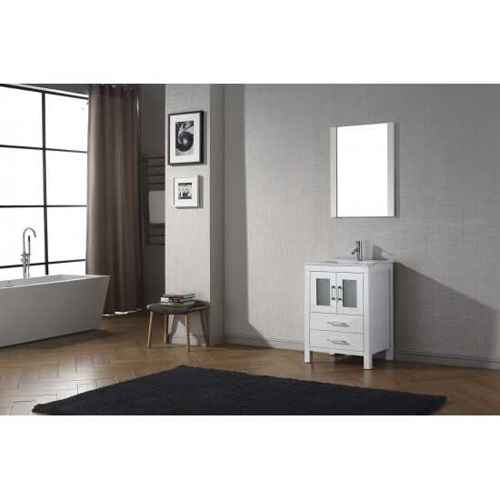 Dior 24" Single Bath Vanity in White and Square Sink with Brushed Nickel Faucet and Matching Mirror