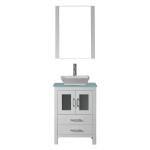 Dior 24" Single Bath Vanity in White with Green Glass Top and Matching Mirror