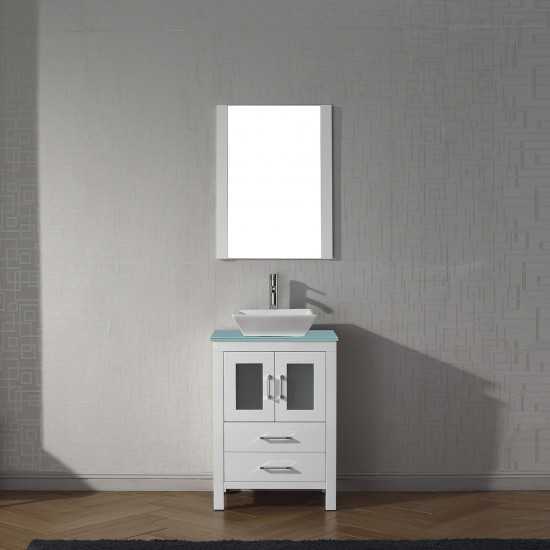 Dior 24" Single Bath Vanity in White with Green Glass Top and Matching Mirror