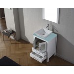 Dior 24" Single Bath Vanity in White with Green Glass Top and Matching Mirror