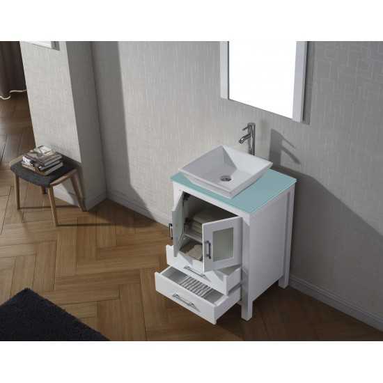 Dior 24" Single Bath Vanity in White with Green Glass Top and Matching Mirror