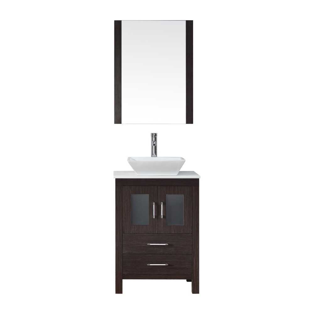 Dior 24" Single Bath Vanity in Espresso with White Engineered Stone Top and Square Sink and Matching Mirror