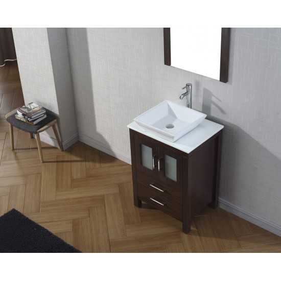 Dior 24" Single Bath Vanity in Espresso with White Engineered Stone Top and Square Sink and Matching Mirror