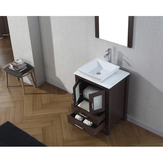 Dior 24" Single Bath Vanity in Espresso with White Engineered Stone Top and Square Sink and Matching Mirror