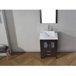 Dior 24" Single Bath Vanity in Espresso with White Engineered Stone Top and Square Sink and Matching Mirror