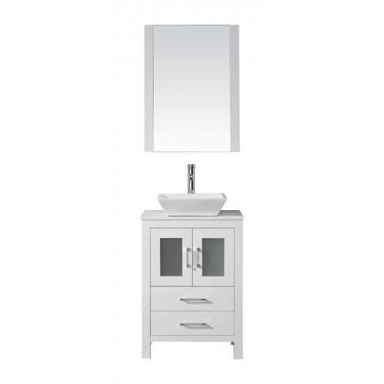 Dior 24" Single Bath Vanity in White with White Engineered Stone Top and Square Sink and Matching Mirror