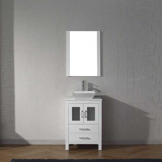 Dior 24" Single Bath Vanity in White with White Engineered Stone Top and Square Sink and Matching Mirror