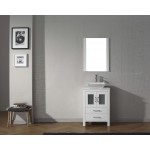 Dior 24" Single Bath Vanity in White with White Engineered Stone Top and Square Sink and Matching Mirror