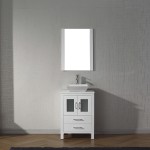 Dior 24" Single Bath Vanity in White with White Engineered Stone Top and Square Sink with Brushed Nickel Faucet and Mirror