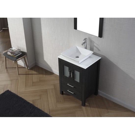 Dior 24" Single Bath Vanity in Zebra Gray with White Engineered Stone Top and Square Sink and Matching Mirror