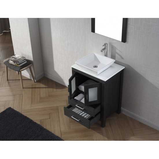 Dior 24" Single Bath Vanity in Zebra Gray with White Engineered Stone Top and Square Sink and Matching Mirror