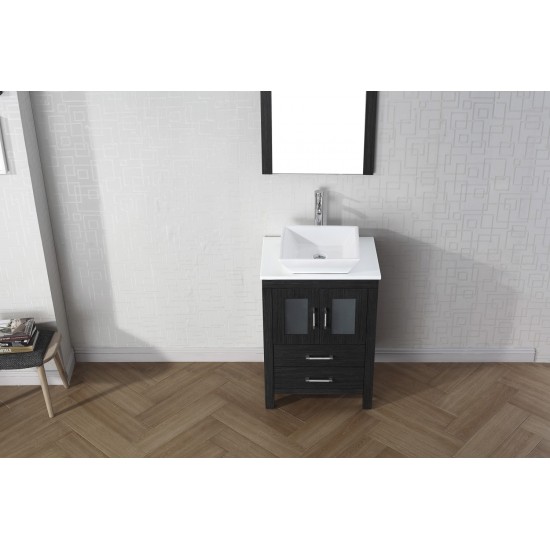 Dior 24" Single Bath Vanity in Zebra Gray with White Engineered Stone Top and Square Sink and Matching Mirror