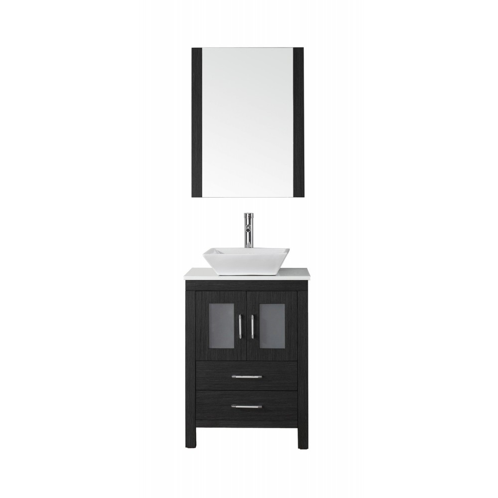 Dior 24" Single Bath Vanity in Zebra Gray with White Engineered Stone Top and Square Sink with Brushed Nickel Faucet and Mirr