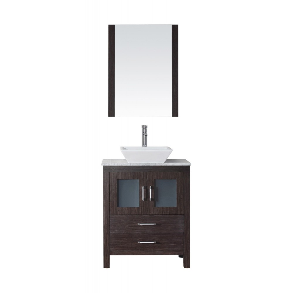 Dior 24" Single Bath Vanity in Espresso with White Marble Top and Square Sink and Matching Mirror