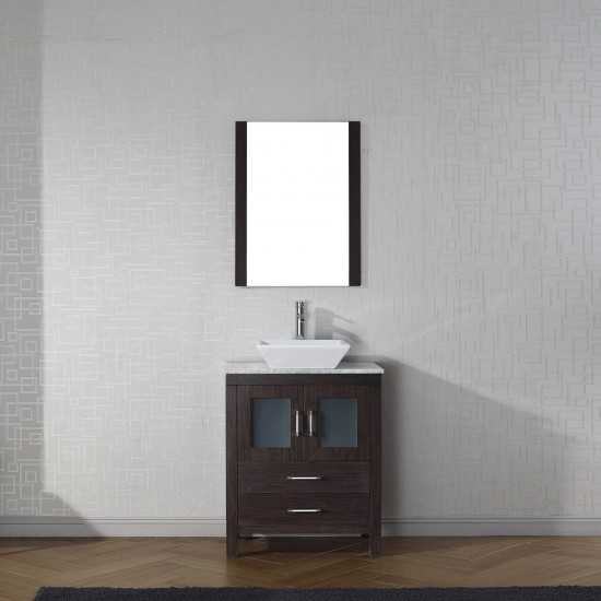 Dior 24" Single Bath Vanity in Espresso with White Marble Top and Square Sink and Matching Mirror