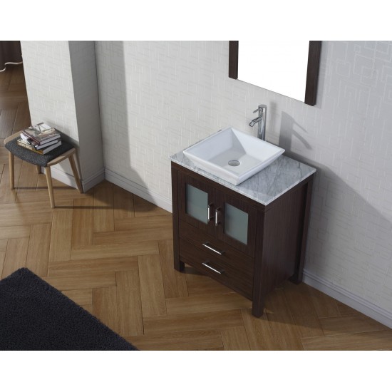 Dior 24" Single Bath Vanity in Espresso with White Marble Top and Square Sink and Matching Mirror