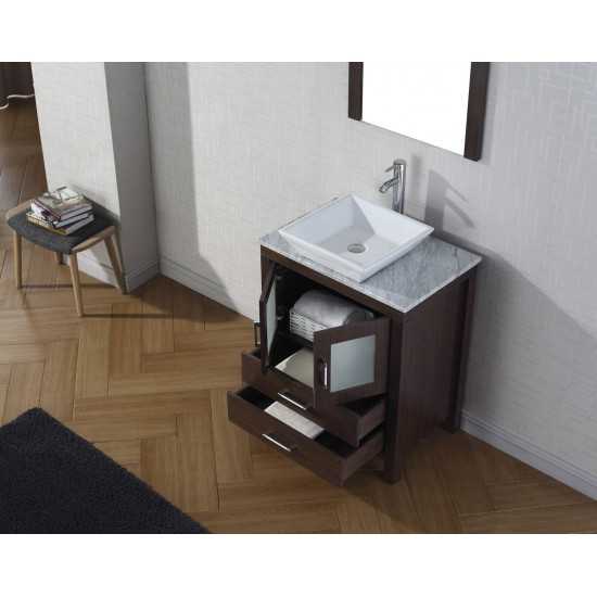 Dior 24" Single Bath Vanity in Espresso with White Marble Top and Square Sink and Matching Mirror