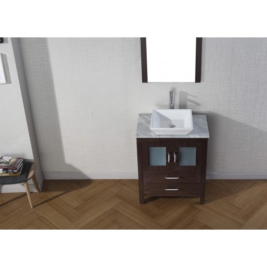 Dior 24" Single Bath Vanity in Espresso with White Marble Top and Square Sink and Matching Mirror