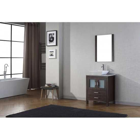 Dior 24" Single Bath Vanity in Espresso with White Marble Top and Square Sink with Brushed Nickel Faucet and Matching Mirror