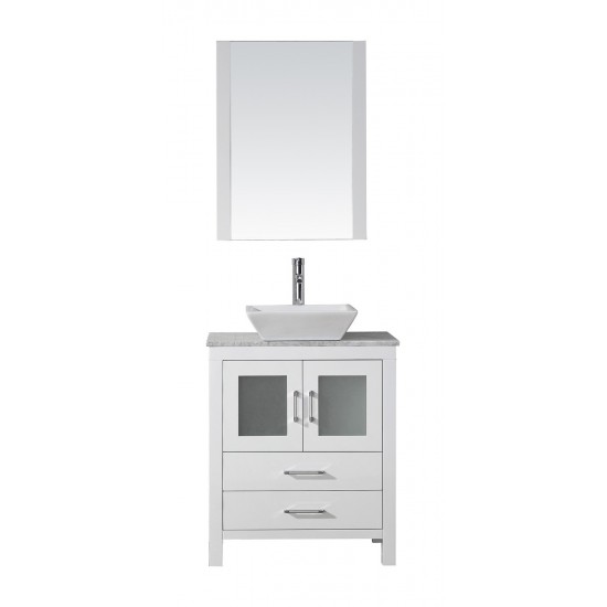 Dior 24" Single Bath Vanity in White with White Marble Top and Square Sink and Matching Mirror