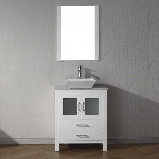 Dior 24" Single Bath Vanity in White with White Marble Top and Square Sink and Matching Mirror