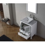 Dior 24" Single Bath Vanity in White with White Marble Top and Square Sink and Matching Mirror